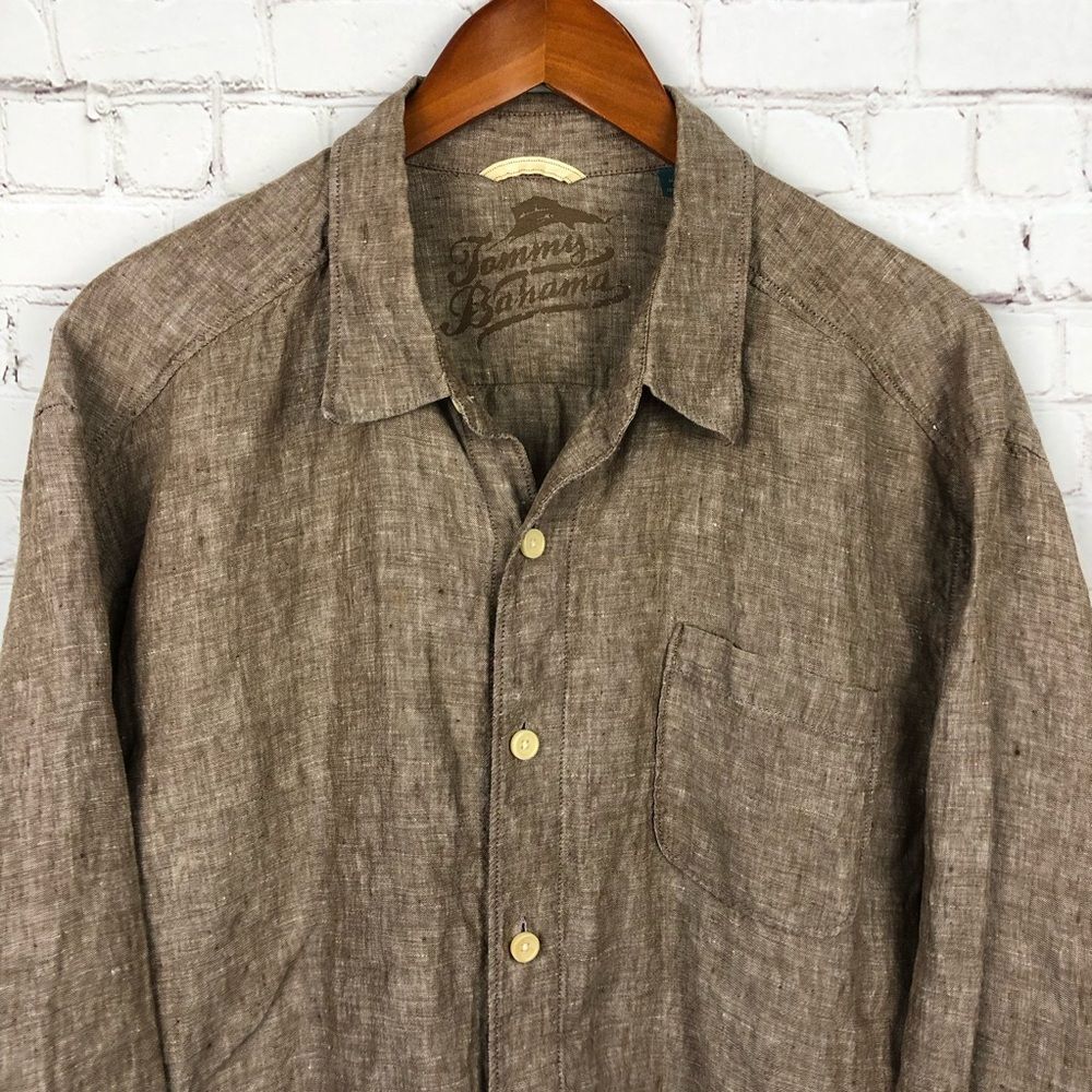 Tommy Bahama Brown Linen Button Up Men's Sz XL